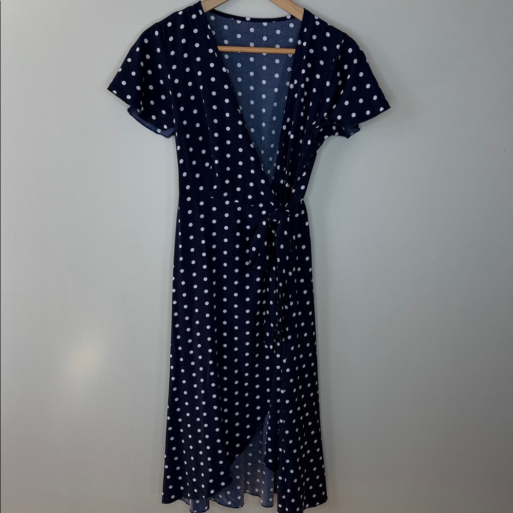 Navy Polka Dot Wrap Dress